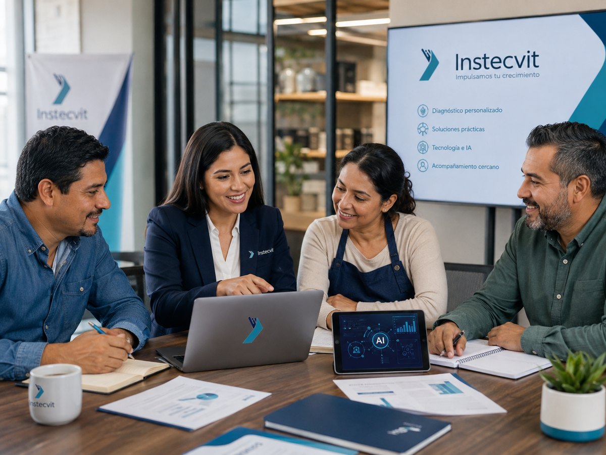 Equipo de asesoría colaborando con pequeños negocios