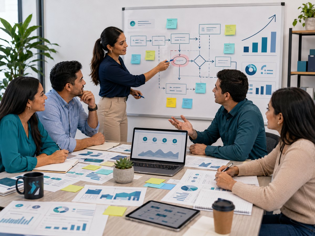 Small-business team improving processes and operational control