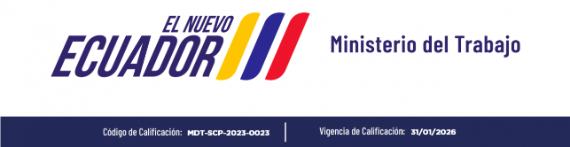 Banner de la calificación anterior de INSTECVIT ante el Ministerio del Trabajo del Ecuador, código MDT-SCP-2023-0023, vigencia hasta 31 de enero de 2026